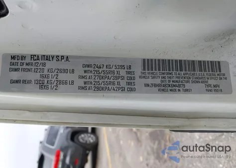 2019 Ram Promaster City Tradesman из США, поврежденный, VIN ZFBHRFAB3K6M48179